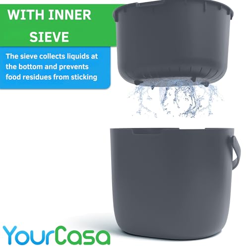 Yourcasa Organic Kitchen Waste Bin, 3.6 L, Compost Bin with Sieve, Dishwasher Safe, Odour-Proof, Charcoal - Image 3