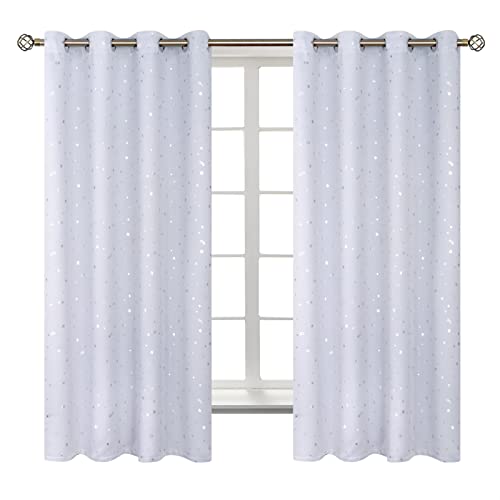 Image of BGment Kids Room Curtains for Bedroom - Grommet Thermal Insulated Silver Star Print Room Darkening Curtains for Living Room, Set of 2 Panels, 52 x 63 Inch, Greyish White