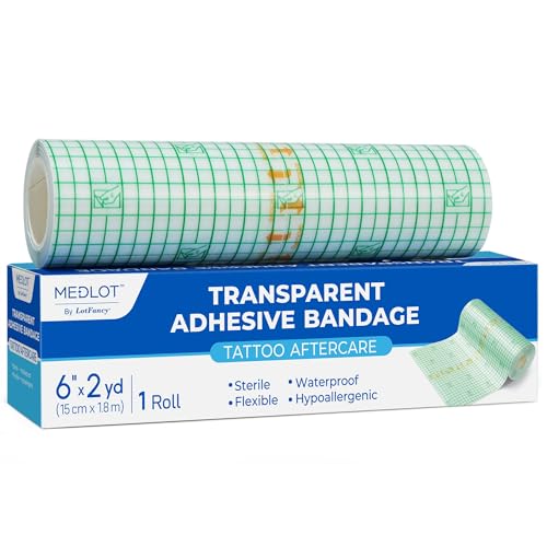 LotFancy Tattoo Aftercare Bandage, 6” x 2 yd Roll, Waterproof