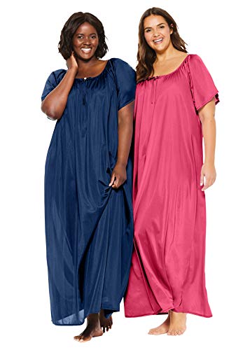 Women's Plus Size 2-Pack Long Silky Gown Pajamas