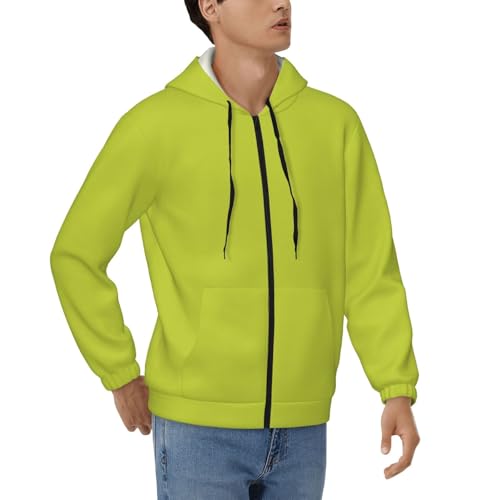 Men'S Lightweight Zip Up Hoodie Oliveganlan Yellow Green Printed Long Sleeve Hooded Sweatshirt Slim Fit Jacket