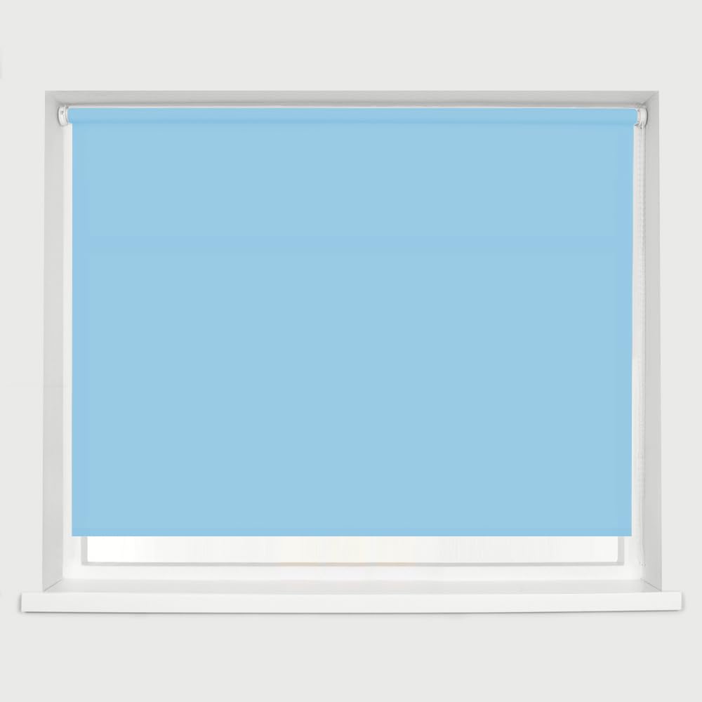 Straight Edge Dim-Out Roller Blind - Easy Fit Home Office - 90cm Width x 160cm Width Drop - Blue — image 1