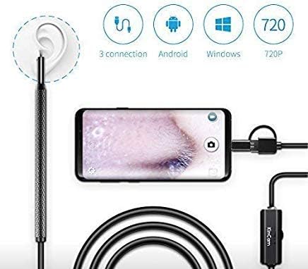 Ear Endoscope, KinCam Digital Ear Cleaning USB Otoscope Camera Tool with 6 Adjustable LED Lights, Suitable for Micro USB/Type-C/USB PC-Black