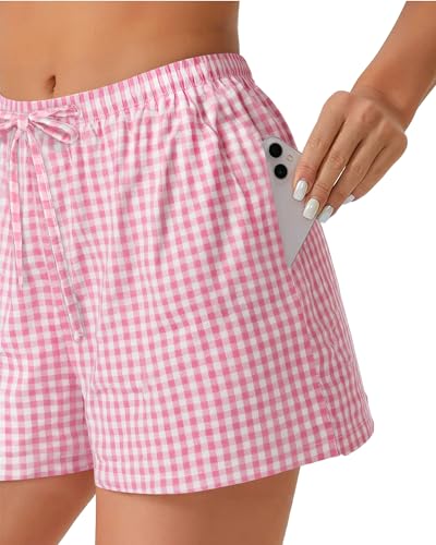 Image of Women Boxer Shorts Gingham Drawstring Pajama Bottom Plaid Pants with Pocket