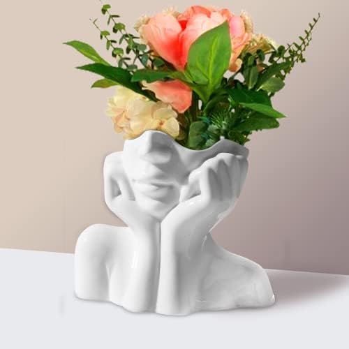 Versatile Kas Modern Ceramic Face Vases for Flowers Boho Floreros Unique Decorative Flower Head Girl Vase Small White Female Bust Decor Abstract Hand Jarrones Decorativos Aesthetic Centerpieces Home