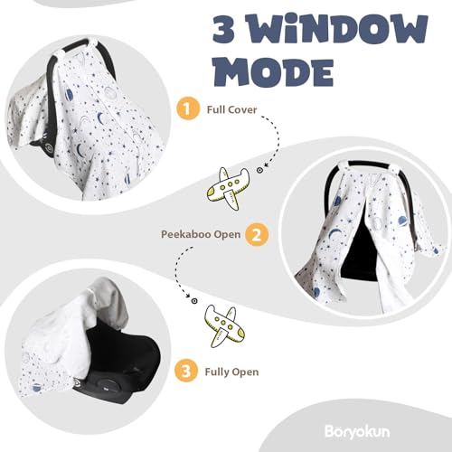 Image of Muslin Car Seat Cover for Babies, Baby Carseat Cover for Boys Girls, Breathable Infant Car Seat Canopy, Multiuse Baby Carrier Cover & Nursing Breastfeeding Cover(White)