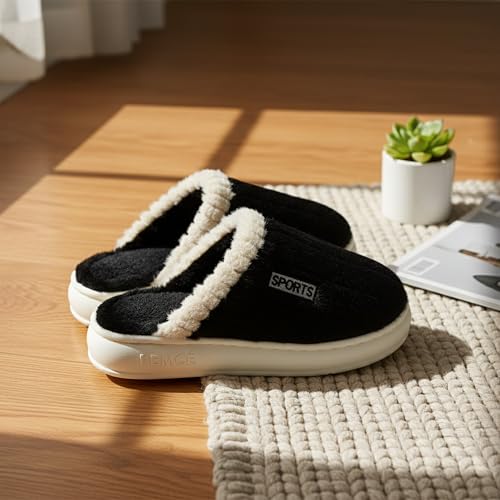Image of VRITRAZ Men's Plush Winter Slippers | Soft Furry Lined Indoor Slides | Warm Comfortable Anti-Slip Home Footwear