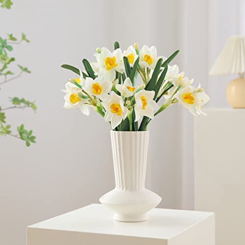 Gdssg 10 Pcs Artificial Daffodils Flowers Narcissus Spring Flower Fake Silk Flower Arrangement For Home Wedding Decor (White+Yellow,10) #TOP2