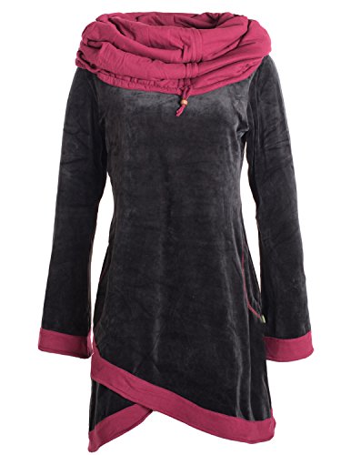 Preisvergleich Produktbild Vishes - Alternative Bekleidung - Lagenlook Samtkleid mit ausgestellten Ärmeln und Kapuzenschalkragen schwarz-dunkerot 46