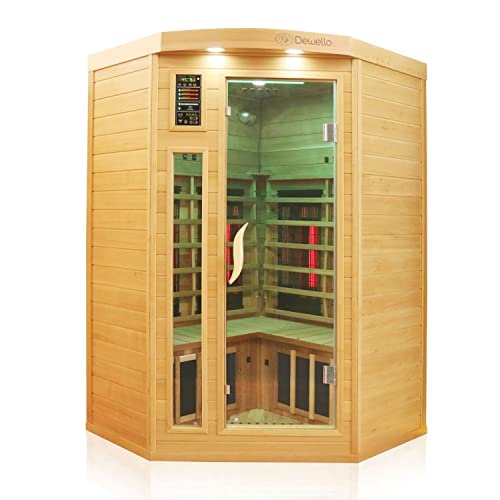 Dewello Infrarotkabine Infrarotsauna LAKEFIELD PRO 120×120 inkl. Duo Strahler, Vollspektrumstrahler, Bodenstrahler Hemlockholz & Zedernholz, LED- Farblicht, Bluetooth, FM, MP3, USB-3