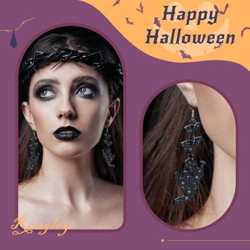 Ronglry Cute Halloween Earrings for Women Dangle Acrylic Black Gothic Earrings Goth Spider Earring Bat Ghost Earring Gothic Jewelry Accessories for Women Halloween Party Favors Decorations2