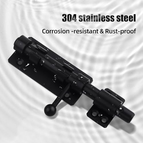 Image of Barrel Bolt Latch, 6.3 inch Heavy Duty Gate Latch Slide Lock Solid 304 Stainless Steel Bolt Lock for Inside Door, Finished Shed Door Latch (2 Pack, Black)
