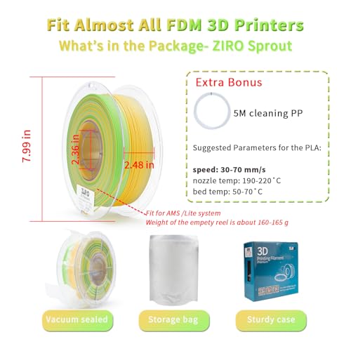 Image of ZIRO Fast Color Changing Filament, Matte Multi Colors 3D Printer Filament, Rainbow PLA Materia, Dimensional Accuracy + /-0.03mm, 1KG / 2.2lbs Spool, Fit Most FDM 3D Printer, Sprout