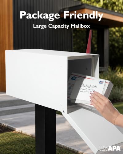 Image of Ilyapa Large Modern Mailbox for Outside - White - Post Mount