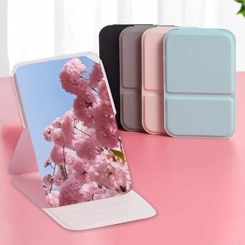 1 peça de espelhos de maquiagem pessoais portáteis dobráveis compactos fofos espelho de bolso couro PU simples, 7 x 10,5 cm, rosa