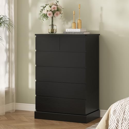 Hasuit 6 Drawer Dresser for Bedroom, Tall Chest of Drawers Storage Organizer for Closet, Modern Clothes Storage Tower with Ample Storage Space, Black