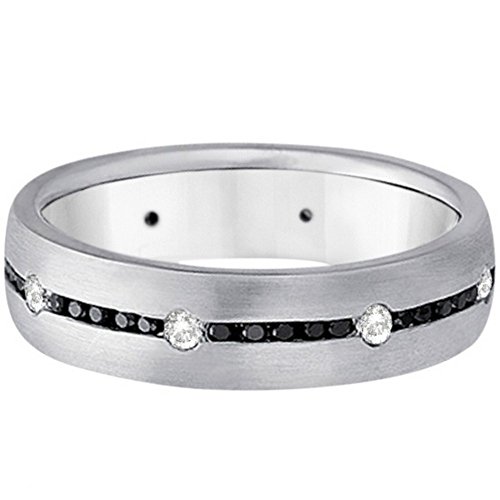 Black And White Diamond Wedding Ring Men's Band 14K White Gold (0.70Ct) #TOP1
