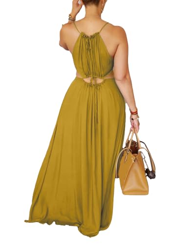 Image of Famnbro Womens Sexy Summer Dress Halter Neck Sleeveless Tie Back Boho Resort Maxi Dresses 2026 Beach Vacation Outfits