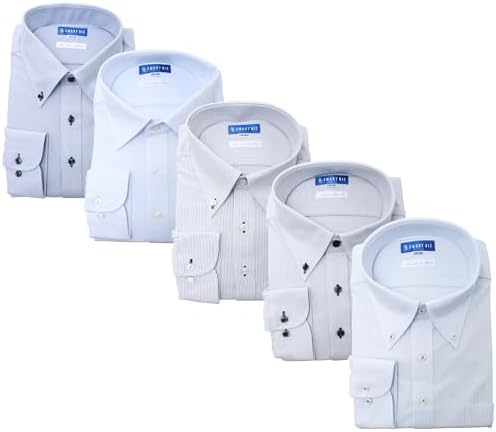 （03:00時点） [スマートビズ] ノーアイロン ニットシャツ 長袖 5枚セット ワイシャツ 形態安定 ノンアイロン ニットワイシャツ ストレッチ ビジネス シンプル 吸水速乾 ドレスシャツ カッターシャツ メンズ オンオフ使える彩りセット