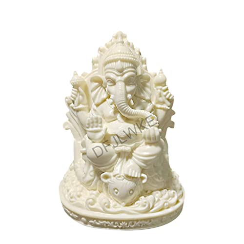 DFJLWKE White Lord Ganesha Statues-Hindu Elephant God Statue Bodhi Fruit Sculpture Indian Ganesh Buddha Figurine Handmade Gift Decoration for Home,Garden,Car - Image 2