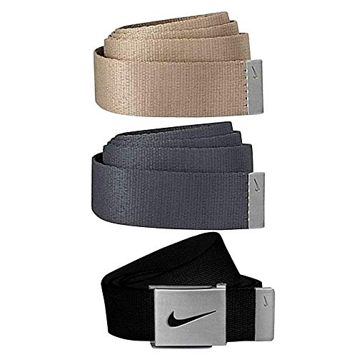 Nike Men's 3 Pack Golf Web Belt, Black/Khaki/Dark Grey, One Size