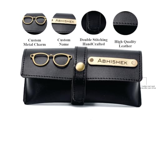 Image of AICA Personalised Name & Charm Leather Sunglass Case Cover for Men & Women | Hard Case Eyewear Cover