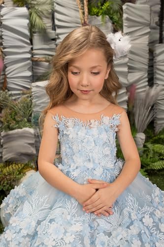 Lace Flower Girl Dress Short - 3D Flower Appliques Pageant Dresses for Girls Ball Gown3