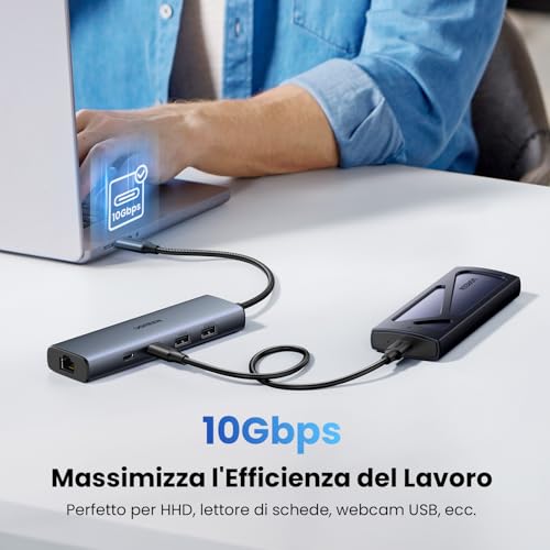 Hub USB-C a Ethernet 6 in 1 1000Mbps Adattatore RJ45 Thunderbolt 3 a Gigabit Convertitore Tipo C Compatibile con iPhone 17 PRO Max Air MacBook PRO Air iMac iPad dell XPS Xiaomi Mi13 Galaxy S24 - Hub USB - Immagine 6