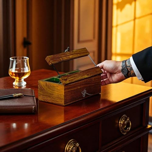 Image of Royal Craft Expertise Mens watch box, Watch display case, Indian Rosewood watch box case organizer for men, Velvet lining glass lid, Solid Gift for Him, Made for Special Occasions