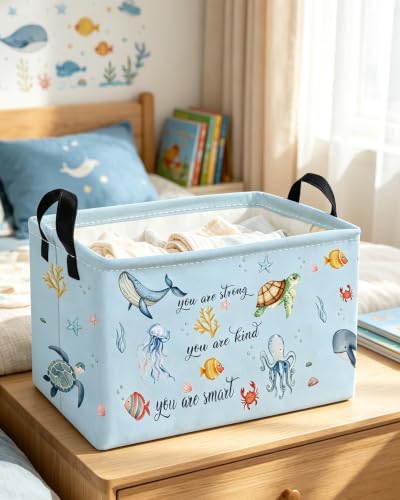 Image of Essme Rectangular Ocean Basket,Kids Baskets Empty with Handles,Cute Baskets for Kids Halloweens Room Decor,Boys and Girls, Candy Basket,(wenziocean)