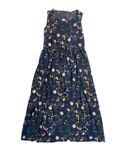 GenericFloral Design Column Sleeveless Maxi Dress For Women Navi Blue Size L 32"