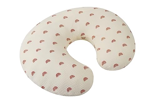 Muslin Nursing Pillow Cover Soft 100% Cotton Feeding Pillow Slipcover Fits Standard Infant Nursing Pillow or Positioner for Boy and Girl, Rainbow Printing