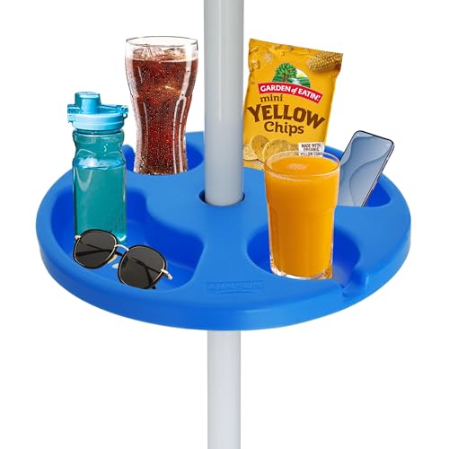AMMSUN 13 Beach Umbrella Table Tray for Beach Patio Garden Swimming Pool with Cup Holders Snack Compartments Blue