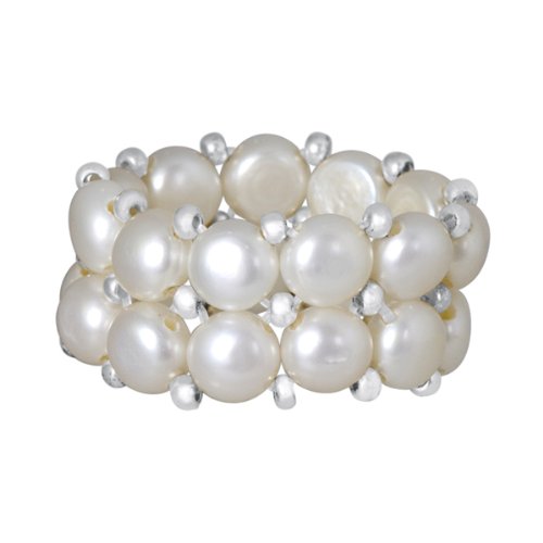 Unique royal jewelry Beautiful Silver Plated Beads White Cultured Freshwater Pearl Stretch Ring