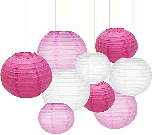 Sonnis 9Pcs Paper Lanterns 12"10" 8"Round lanterns for Birthday Wedding Baby Showers Party Decorations(Blue, orange, beige)
