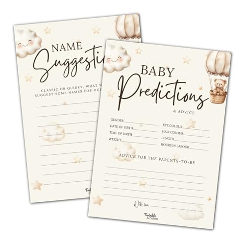 Twinkle & Twine Baby Predictions & Name Suggestions – Neutral Unisex Teddy Bear Theme – Baby Shower Activity for 10 Guests - A5 Size (10)