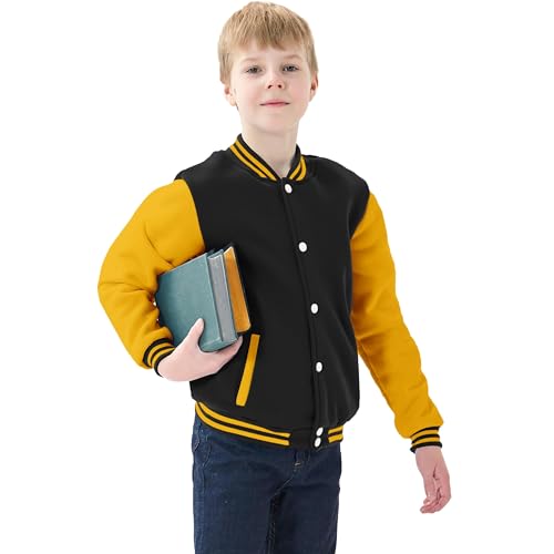 Image of Kids Baseball Jackets Boys Girls Fit Varsity Jacket Casual Lightweight Plain Button Cardigan School Coat