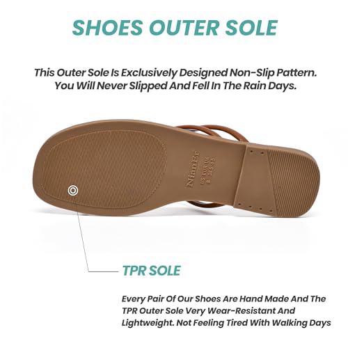 Image of NianEr Womens Microfiber Leather Memory Foam H Sandals Summer Shoes Slides | Flat, Comfortable, Slip On, Dressy, Dress, Beach, Vacation, Designer, Comfy, Casual, Bridal, Church, Boho, Office, Work