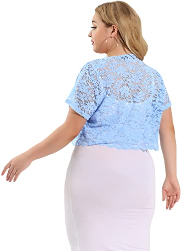 Image of Agnes Orinda Plus Size Bolero Shrugs for Women Lightweight Open Front Short Sleeve Cropped Lace Cardigan 4X Light Blue
