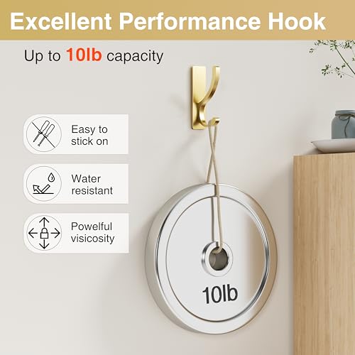 pickpiff Adhesive Wall Hooks for Coat/Towel, Hold 13LB, Gold 4 Pack by pickpiff - Used condition - Image 6