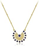 Collar De Plata Esterlina,Collar De Plata Esterlina S925 para Mujer Elegante Collar De Circón Collar con Colgante De Lapislázuli Natural Collares De Estilo Étnico Vintage Joyas De Regalo para Niñas