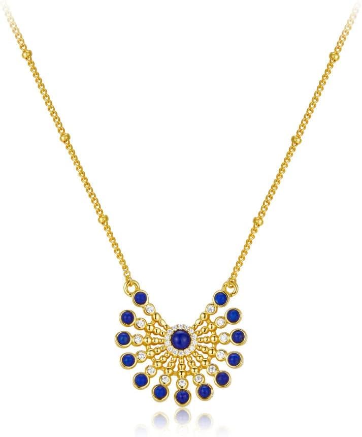 Collier argent S925 femme ethnique vintage en lapis-lazuli pour sublimer vos tenues d'été