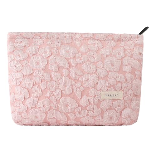 Makeup Bag Travel Cosmetic Bag for Women Floral Makeup Bag Small Cosmetic Pouch Purse with Zipper Gifts for Girlfriend and Best Friend(Pink)