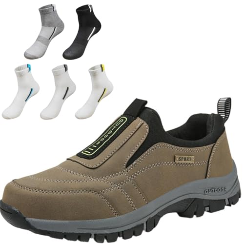 Diabetic Trainers for Men Extra Wide Fitting Walking Shoes Men's Slip on Shoes Sport for Outdoor Fitness Sneakers Lightweight Casual Jogging (Khaki,10)