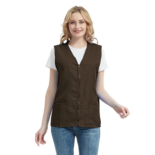 TopTie Adult Volunteer Activity Vest Supermarket Uniform Vests Clerk Workwear-Coffee-L