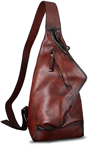 Genuine Leather Sling Bag for Men Crossbody Casual Hiking Daypack Vintage Handmade Chest Shoulder Backpack Motorcycle Bags Medium