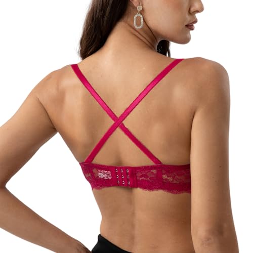 Image of YooMee Push Up Bra for Women,Lace Bras with Underwire Cups,Comfort Padded T-Shirt Bra Add One Cup