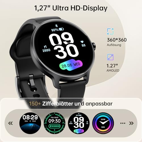 Smartwatch Herren Damen Rund, 1.27" AMOLED Smart Watch mit Telefonfunktion, Fitnessuhr Herren mit Pulsuhr Schlafmonitor Schrittzähler… – Ansicht 5