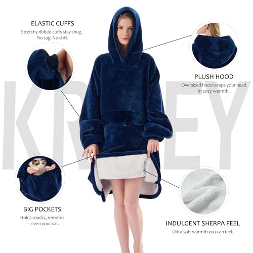 Krifey Wearable Blanket Hoodie, Oversized Sherpa Hooded Blanket for Adults by Krifey - Used condition - Image 4