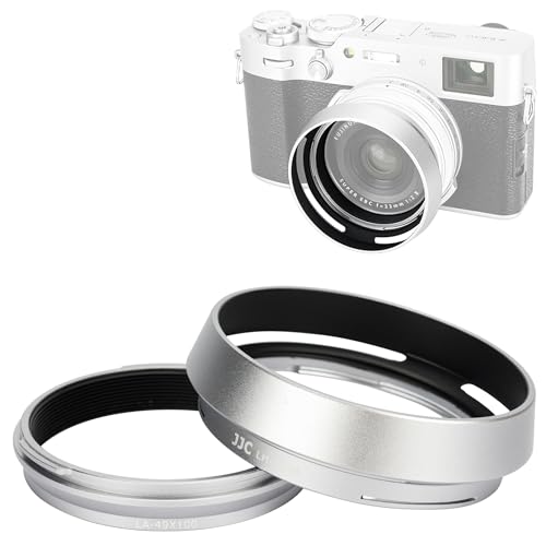 JJC Metal Lens Hood Shade Protector with 49mm Filter Adapter Ring for Fujifilm Fuji X100VI X100V X100F X100T X100S X100 X70 Replaces Fujifilm LH-X100 Lens Hood & AR-X100 Filter Adapter Ring/Silver by JJC - Used condition - US$7.91